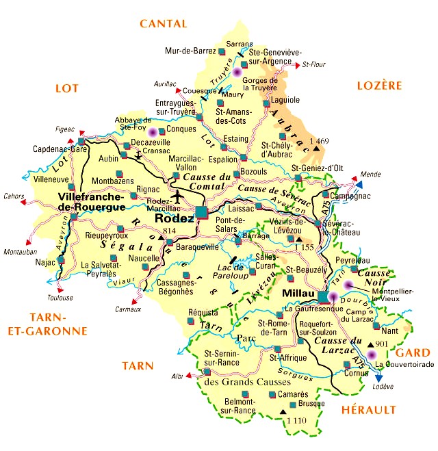 CARTE DEPARTEMENT AVEYRON : département Aveyron et codes postaux Aveyron