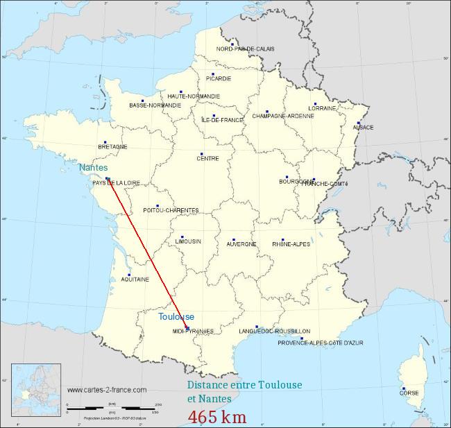 Itinéraire Toulouse Nantes, distance, durée, coût