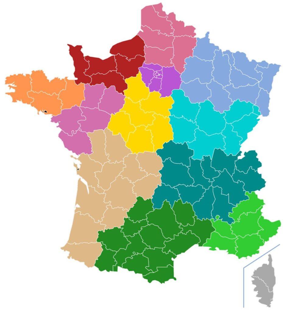 Mapa de Francia simple y colorido que puede servir como introducción a la cartografía