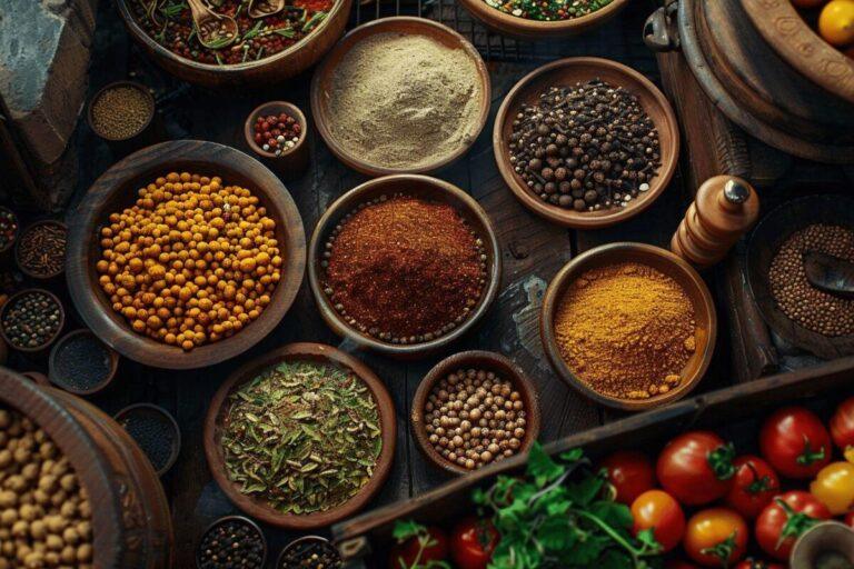 Une variété d'épices, d'herbes et d'ingrédients pour la cuisine