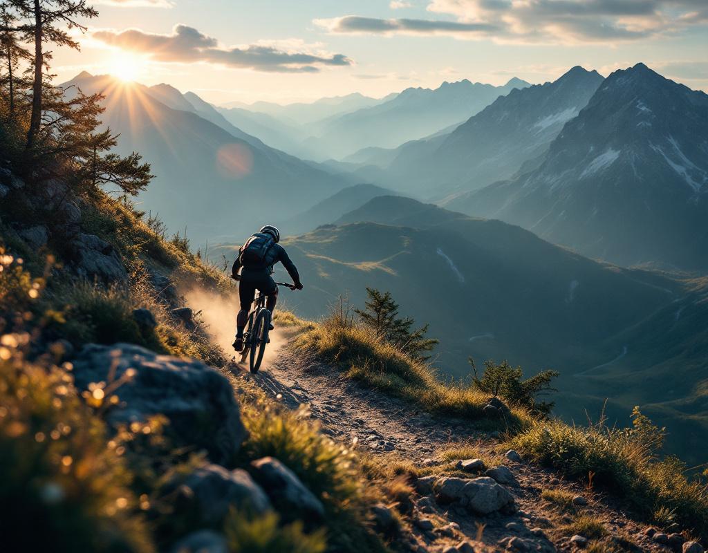 Mountainbiker auf einem alpinen Bergpfad