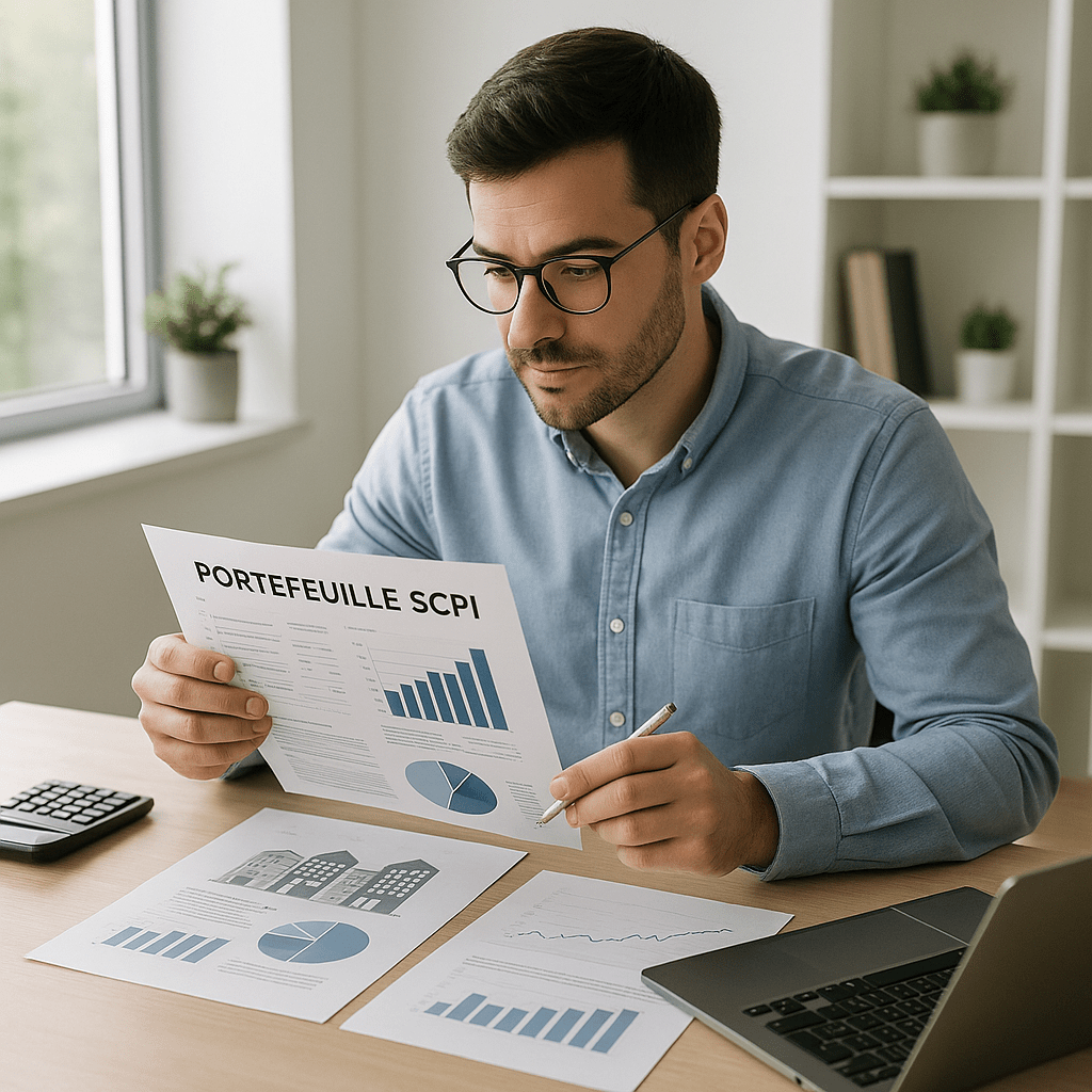 Beginner investor evaluating an SCPI portfolio on a desk