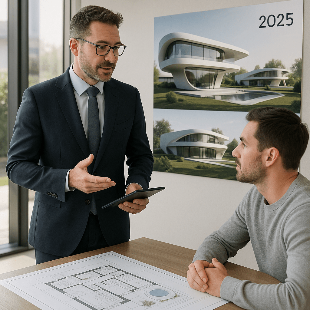 Comprador y agente inmobiliario negociando el precio de una propiedad en 2025