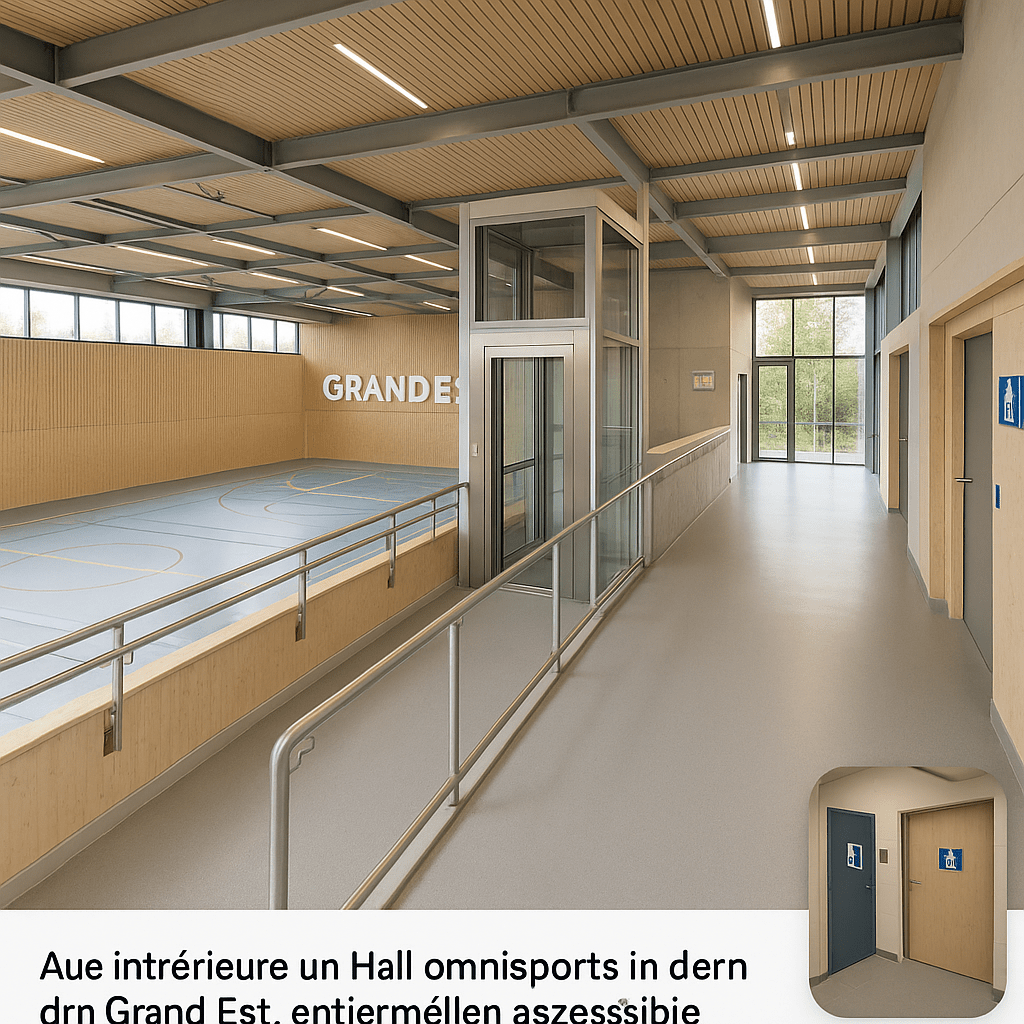 Moderne Mehrzweckhalle, barrierefrei zugänglich für mobilitätseingeschränkte Personen im Großraum Grand Est