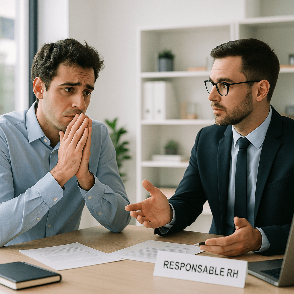 Salari&eacute; pr&eacute;occup&eacute; discutant avec un conseiller RH