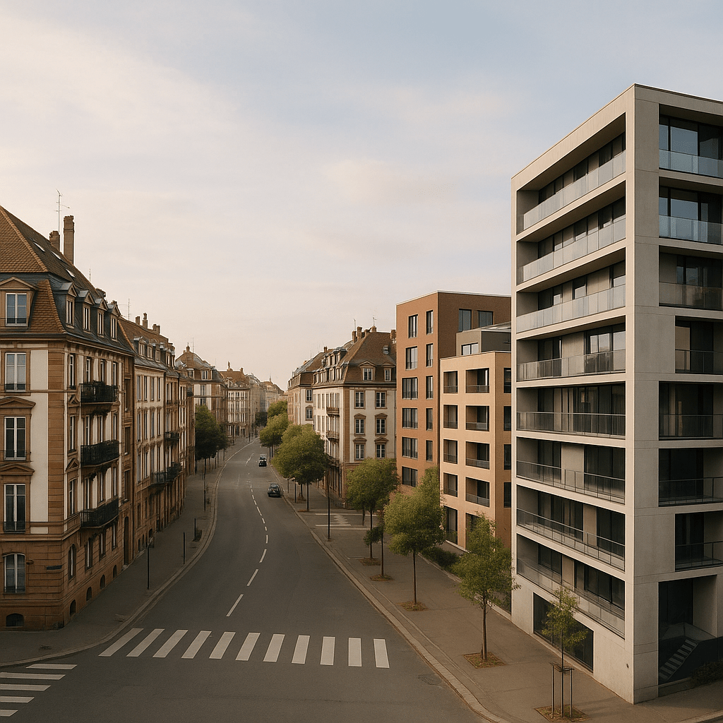 Vue panoramique d'immeubles &agrave; Strasbourg