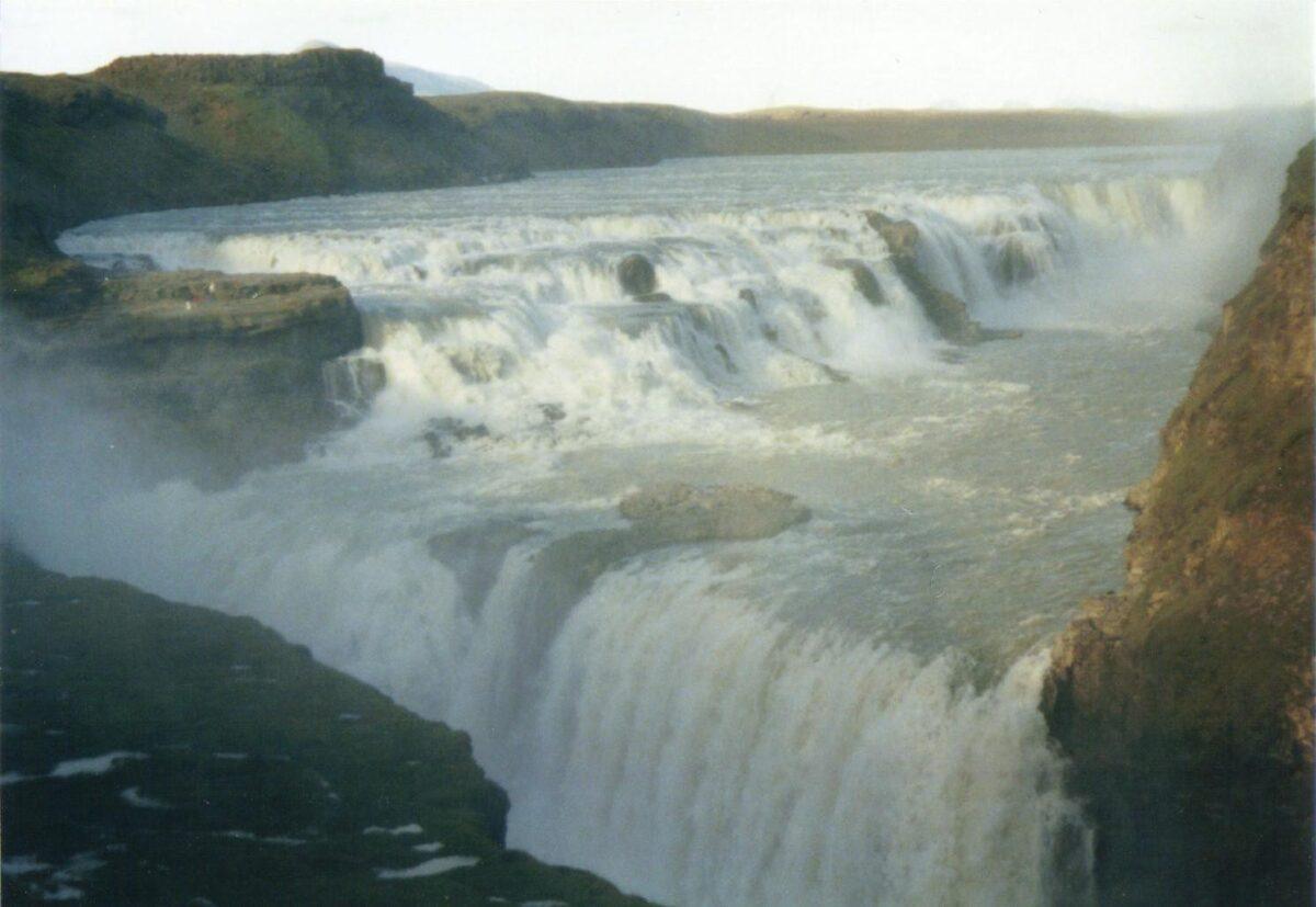 Gullfoss: large two-tiered waterfall in southern Iceland