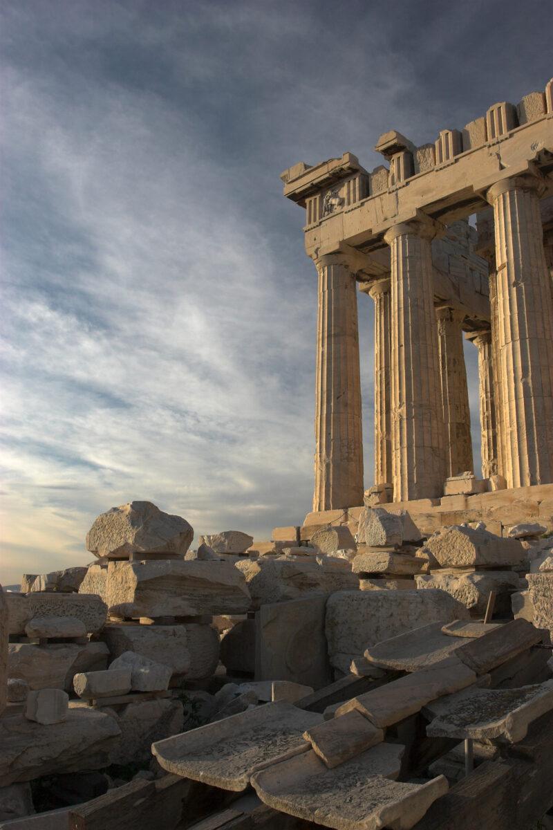 Athens: columns of the Parthenon seen from the south side of the Acropolis