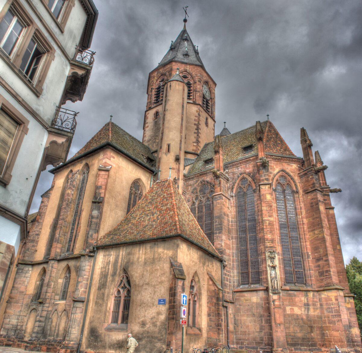 Gothic facade and chevet of Saint George's Church in Haguenau