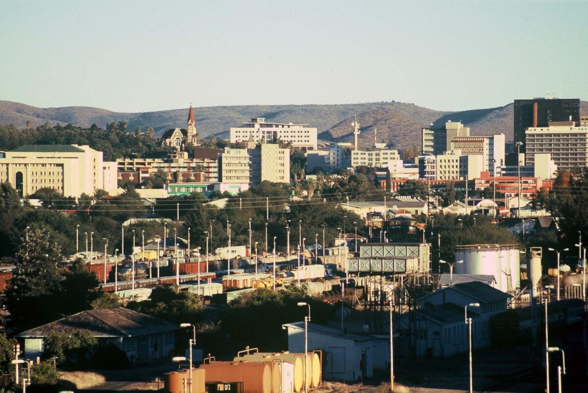 Windhoek skyline, capital of Namibia, with Christuskirche