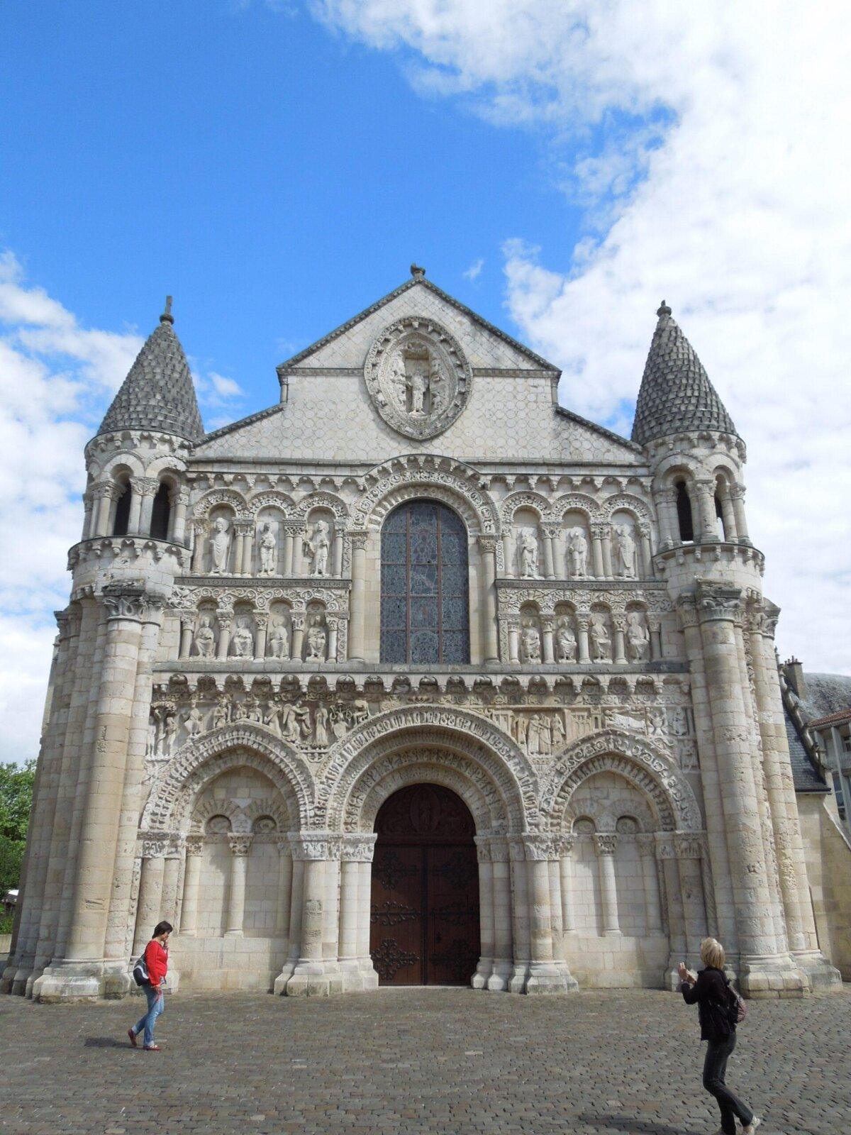 Sculpted Romanesque façade of the Notre-Dame-la-Grande church in Poitiers