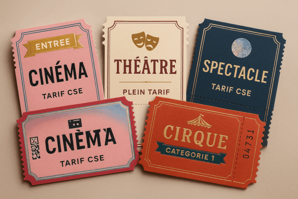 Colección de entradas coloridas para cine, teatro, circo y espectáculos