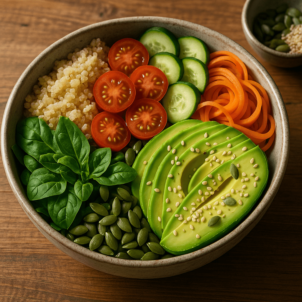 Buddha bowl color&eacute; avec quinoa et l&eacute;gumes