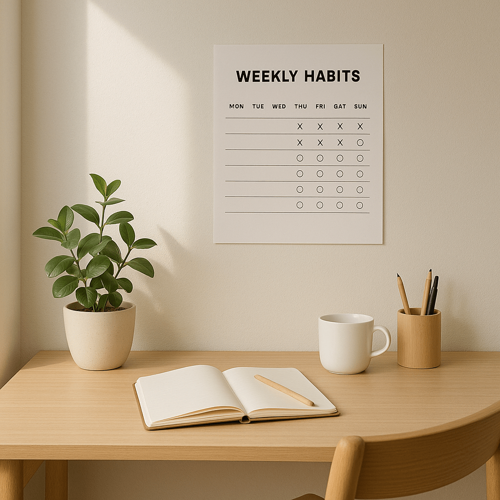 Illustration d’un espace de travail minimaliste avec calendrier hebdomadaire