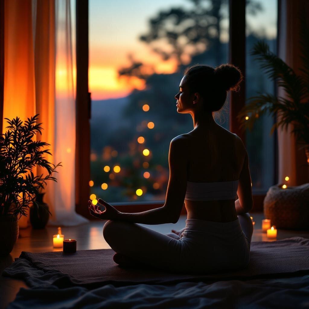 Person in calming meditation before bedtime