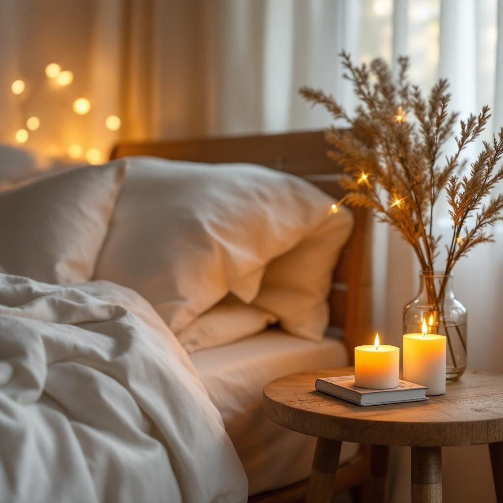 Soothing bedroom with dimmed light and candles