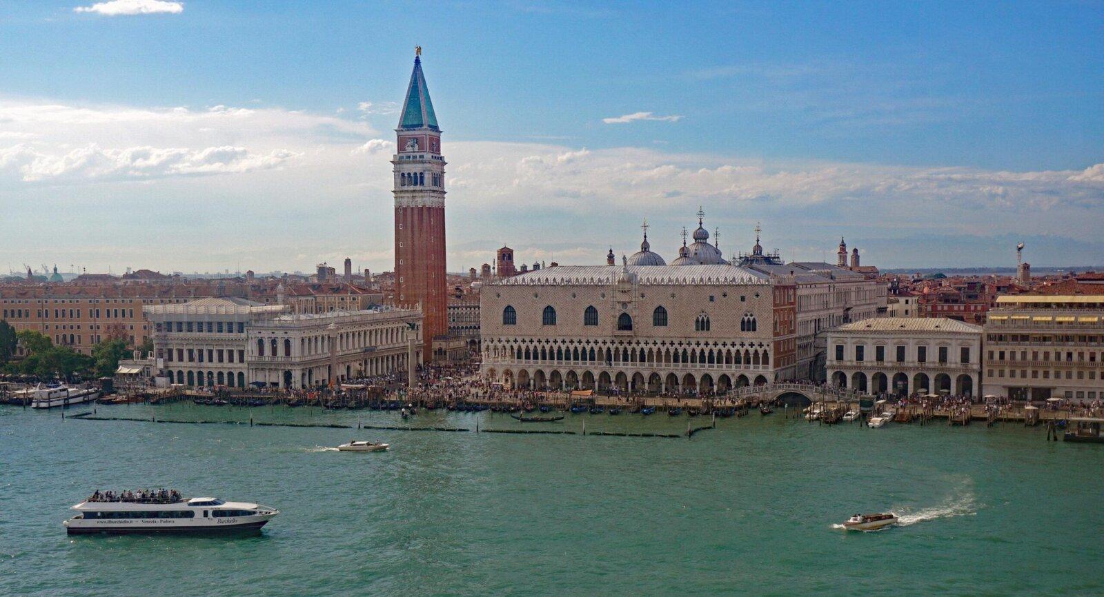 Panorama of Saint Mark's Square, Doge's Palace and campanile seen from the lagoon