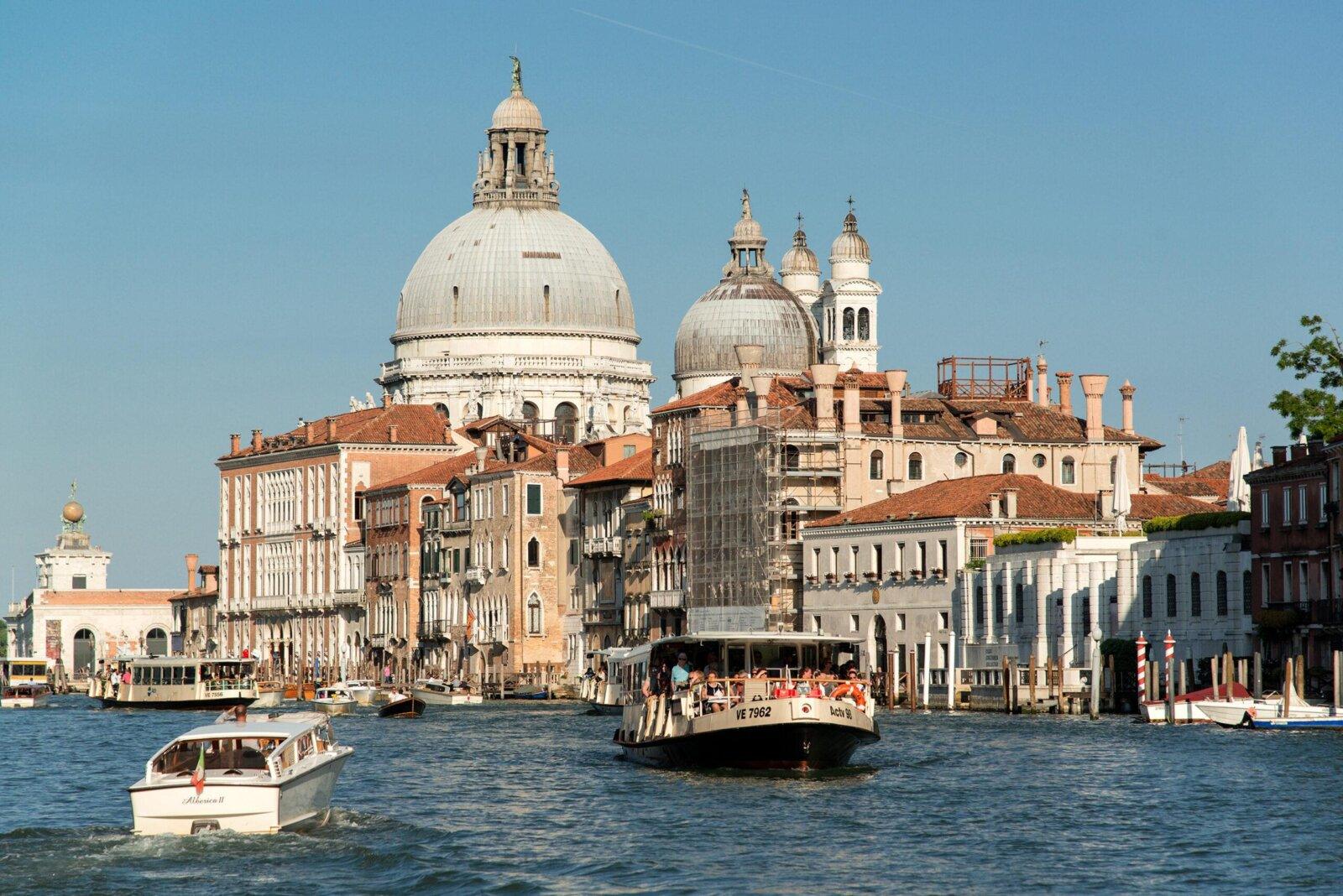 Vaporetto on the Grand Canal with the Salute in the background