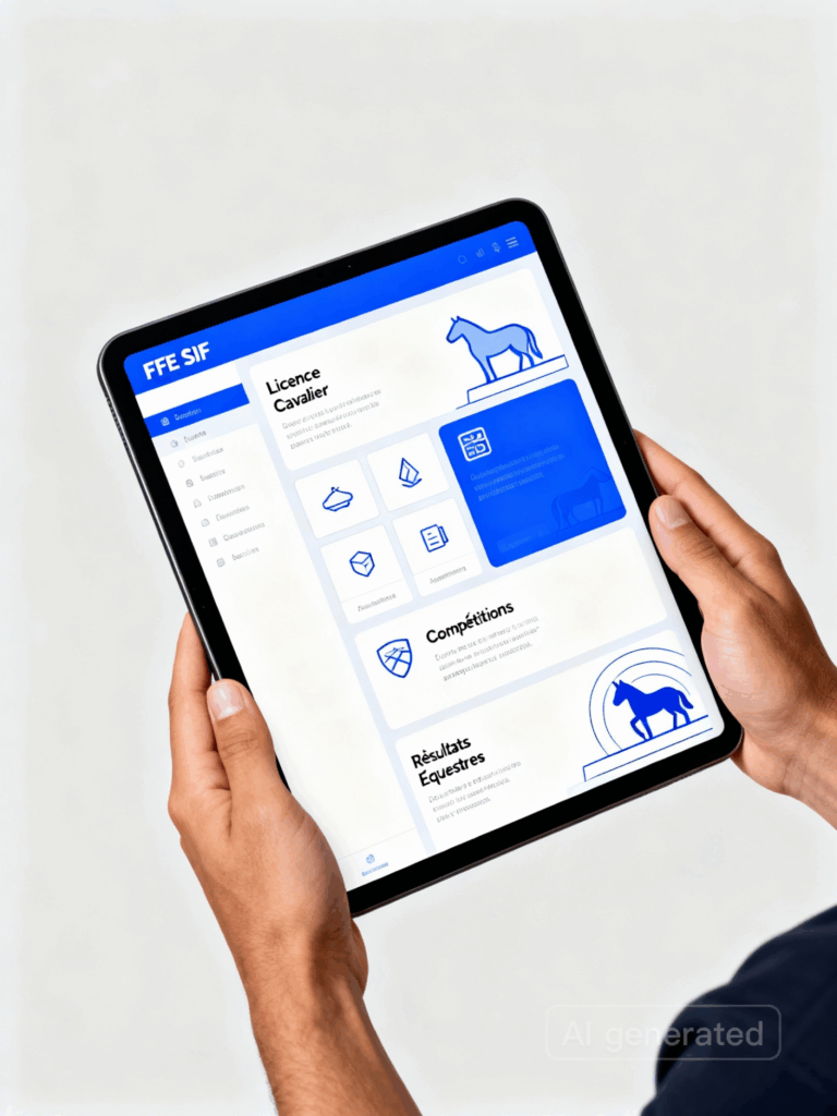 Tableau de bord interface FFE SIF affichant sections licence, compétitions et résultats cavaliers