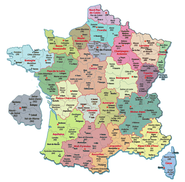 Mapa de Francia con los departamentos (vista previa)
