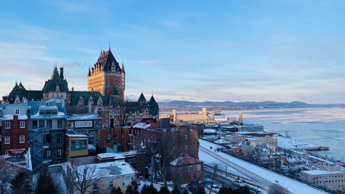 Panorama of Quebec City with Frontenac Castle in winter