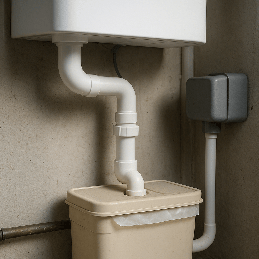 Ableitung der Kondensate eines Brennwertkessels mit Siphon und Neutralisator