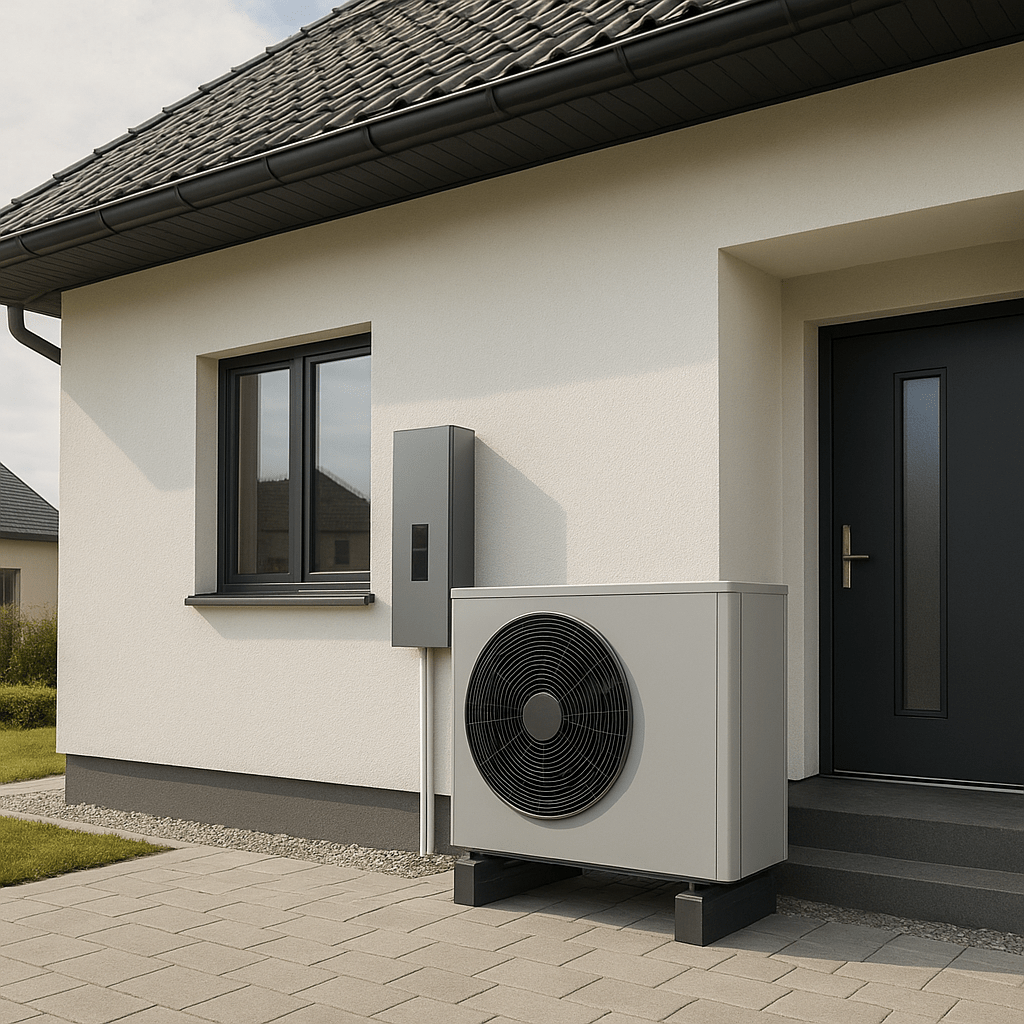 Renoviertes Haus mit Luft-Wasser-Wärmepumpe und bestehendem Heizsystem