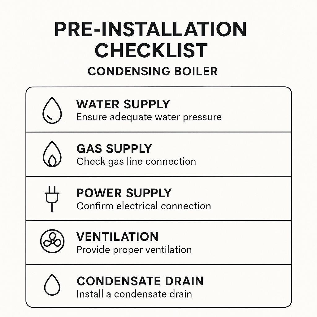 Checklist de chaudière à condensation avec chaudière à condensation et points de contrôle