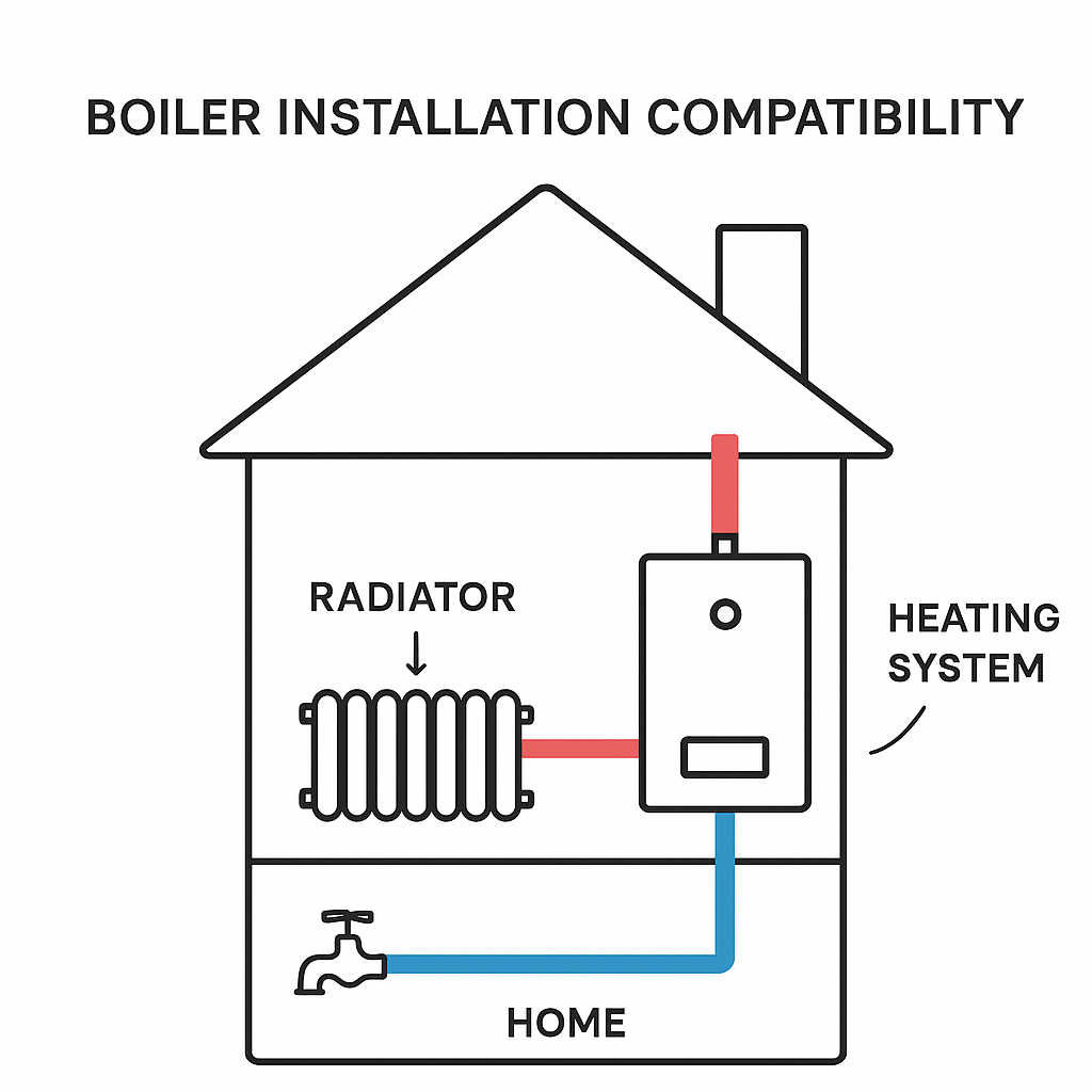 Infographie de compatibilité logement pour chaudière à condensation avec chauffage central et radiateurs