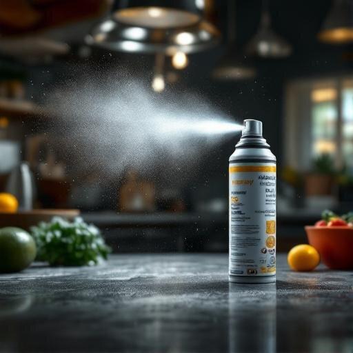 Canette de spray insecticide en action dans une cuisine