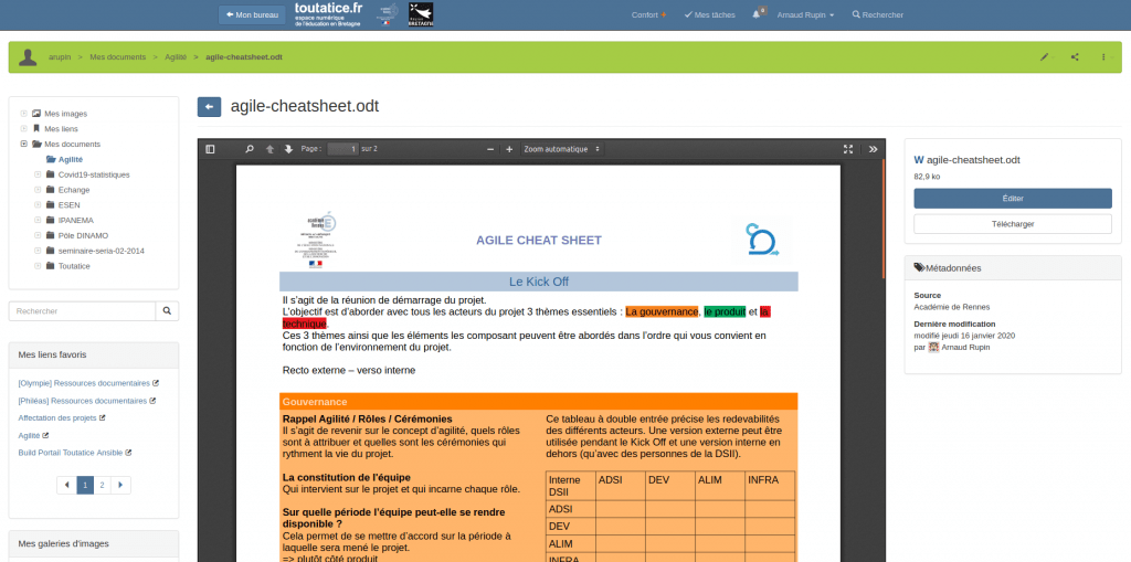 Document explorer in the Toutatice interface (screenshot)