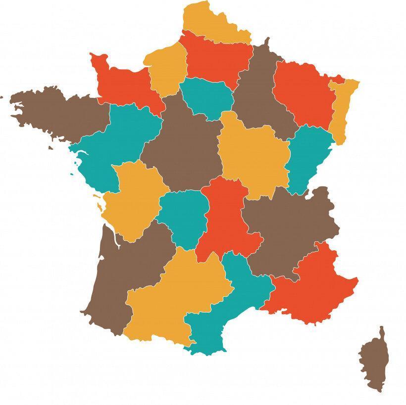 Mapa de las 22 antiguas regiones francesas - Versión 2