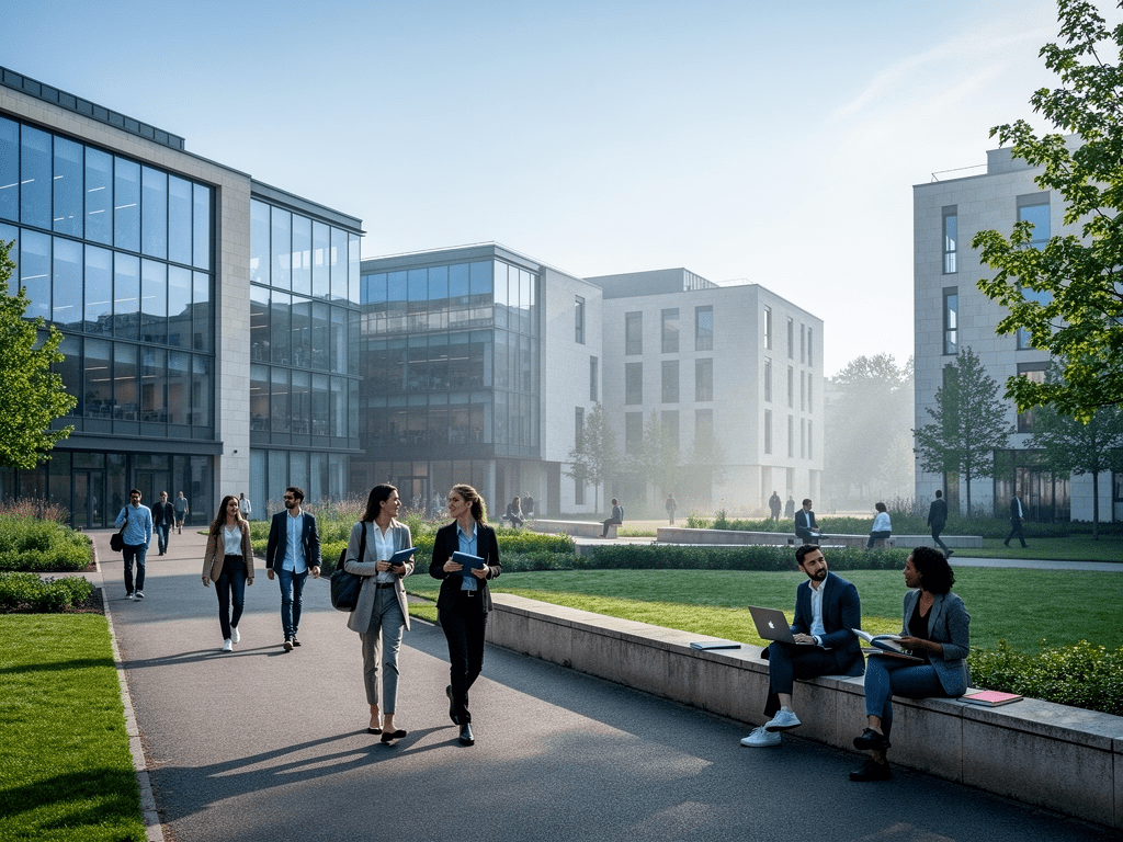 Campus einer großen Wirtschaftshochschule, Illustration des Rankings der Grandes Écoles Gehalt und der internationalen Mobilität