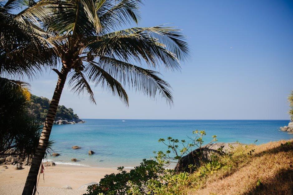 Family beach in Phuket, Thailand, turquoise sea for traveling in Asia with children