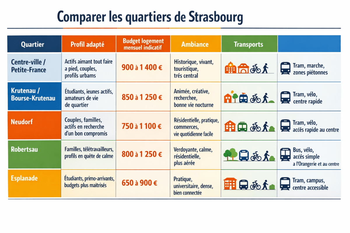 Comparatif des quartiers de Strasbourg pour s’installer selon le budget et le profil, de Neudorf à Robertsau