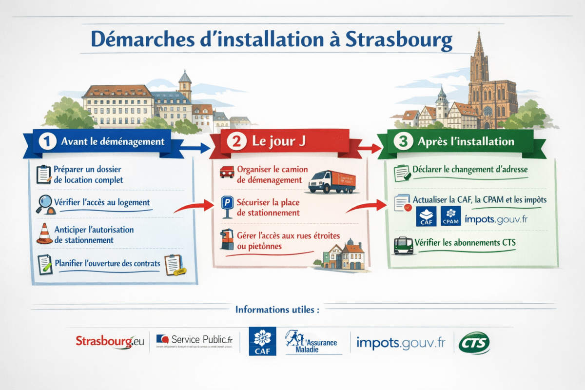 Schéma des démarches pour déménager à Strasbourg et réussir son installation