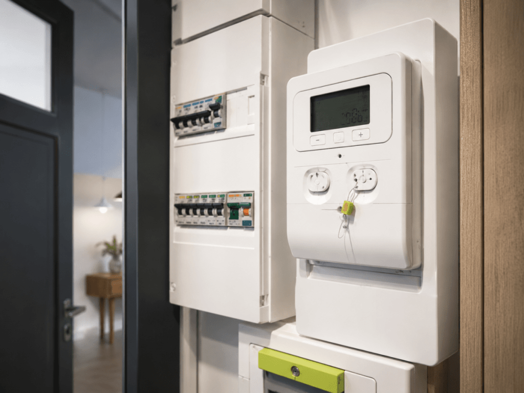 Compteur d’électricité résidentiel affichant l’index de consommation