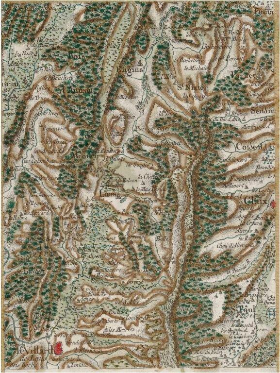 Carte historique des départements autour de Grenoble et de Quatre-Montagne