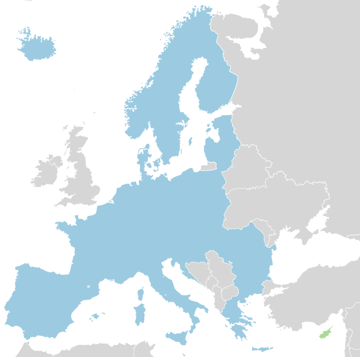 Mapa del espacio Schengen para seguro de visa Schengen, mostrando los países participantes y la zona de cobertura
