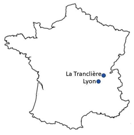 Carte de France localisant Lyon et La Tranclière : carte IGN Lyon vs carte Michelin Lyon