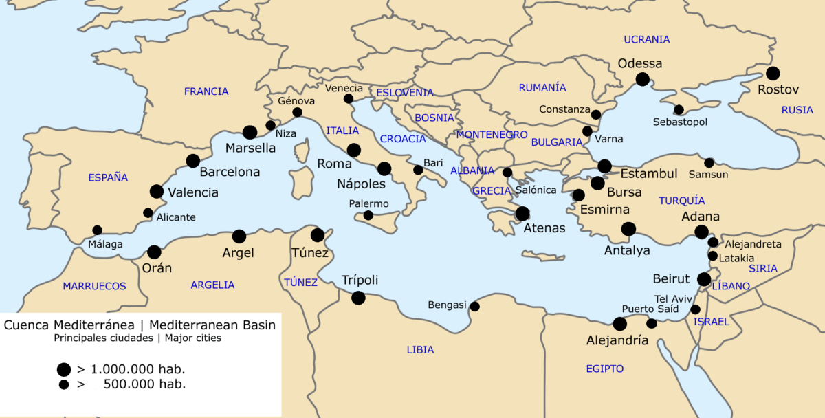 Carte du bassin méditerranéen situant la Croatie et la Grèce