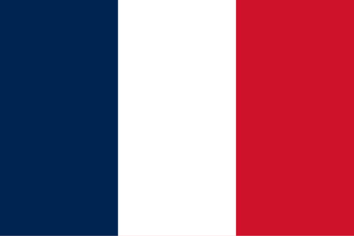 Drapeau français sur une carte administrative, exemple des indicatifs téléphoniques pays
